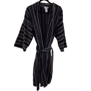 Christian Dior Robe de Chambre Black Geometric Cotton Terry Bathrobe One Size